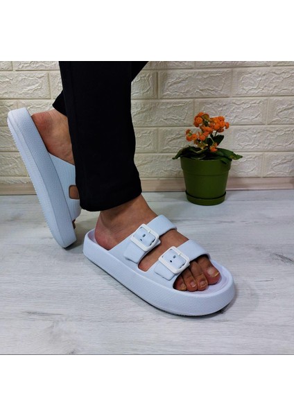 282 Beyaz Hafif Rahat Günlük Havuz Plaj Ayarlanabilir Çift Tokalı Terlik indirimleri