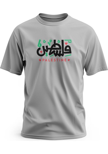 Tişört, Kısa Kollu Unisex Filistin Palestine Renkli Yazı Dijital Baskılı T-Shirt.