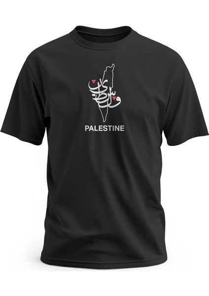 Tişört, Kısa Kollu Filistin Haritası Ve Arapça Filistin Yazılı Dijital Baskılı T-Shirt