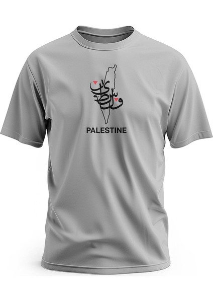 Tişört, Kısa Kollu Filistin Haritası Ve Arapça Filistin Yazılı Dijital Baskılı T-Shirt