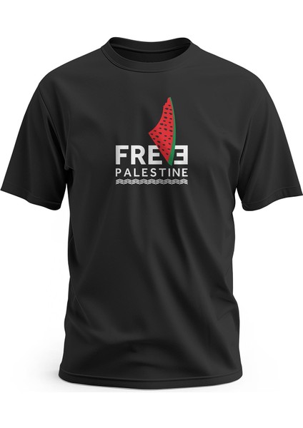 Kısa Kollu Free Palestine Yazısı ve Karpuzlu Filistin Haritası Dijital Baskılı Unisex S - 2xl T300006