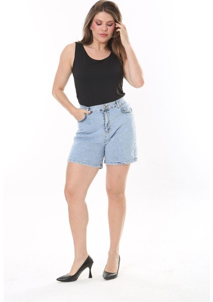 Kadın Büyük Beden Mavi Yıkama Efektli 5 Cepli Kot Şort 65N37823 fiyatları