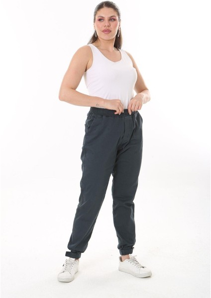 Kadın Büyük Beden Füme Bel Ve Paça Lastikli Likralı 4 Cepli Kot Pantolon 65N37827 fiyatları