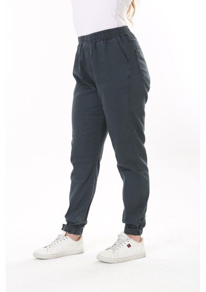 Kadın Büyük Beden Füme Bel Ve Paça Lastikli Likralı 4 Cepli Kot Pantolon 65N37827 fırsatları