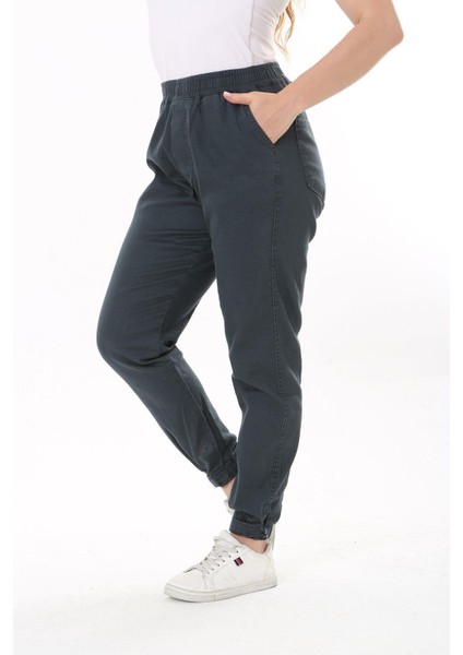 Kadın Büyük Beden Füme Bel Ve Paça Lastikli Likralı 4 Cepli Kot Pantolon 65N37827 indirimleri