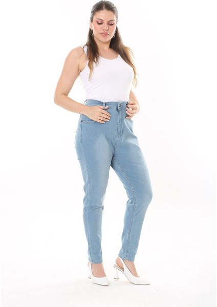 Kadın Büyük Beden Mavi Yüksek Bel 5 Cep Likralı Kot Pantolon 65N37747 modelleri