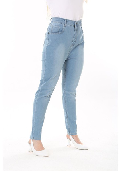 Kadın Büyük Beden Mavi Yüksek Bel 5 Cep Likralı Kot Pantolon 65N37747 indirimleri