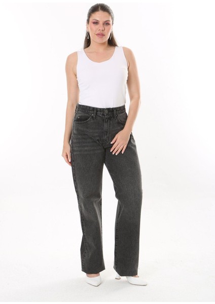 Kadın Büyük Beden Antrasit Yüksek Bel 5 Cepli Kot Pantolon 65N37745 fırsatları