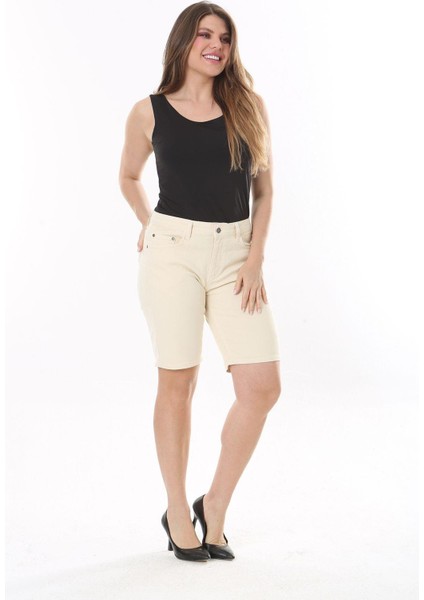 Kadın Büyük Beden Bej 5 Cepli Kot Şort 65N37821 fiyatları