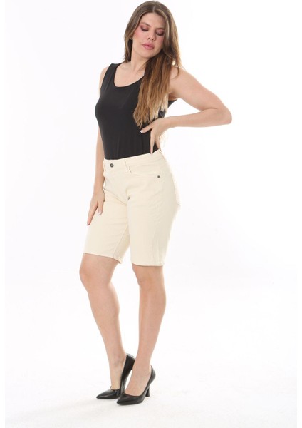 Kadın Büyük Beden Bej 5 Cepli Kot Şort 65N37821 indirimleri