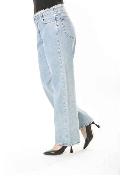 Kadın Büyük Beden Mavi Kemeri Pis Dikişli Yıkama Efektli Kot Pantolon 65N38031 indirimleri