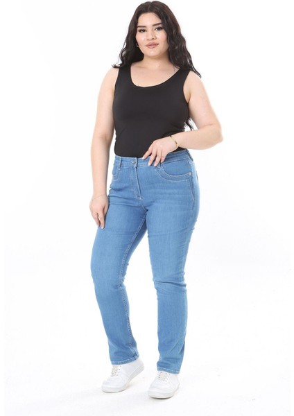 Kadın Büyük Beden Mavi Likralı 5 Cepli Kot Pantolon 65N37927 modelleri