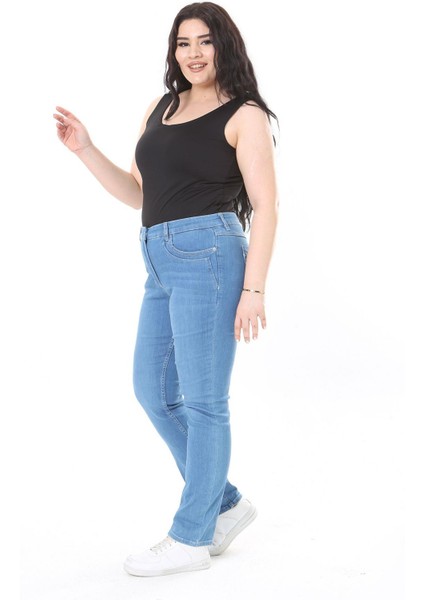 Kadın Büyük Beden Mavi Likralı 5 Cepli Kot Pantolon 65N37927 fırsatları