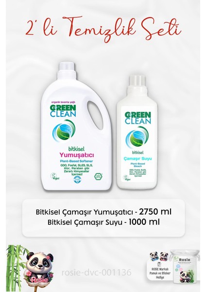 Green Clean Çamaşır Yumuşatıcı 2750 Ml, Çamaşır Suyu 1 Lt ve Rosıe