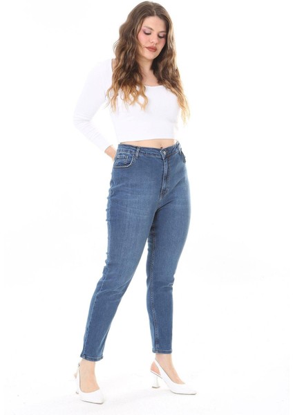 Kadın Büyük Beden Yüksek Bel Dar Paçalı Likralı Kot Pantolon 65N38090