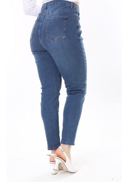 Kadın Büyük Beden Yüksek Bel Dar Paçalı Likralı Kot Pantolon 65N38090 fırsatları