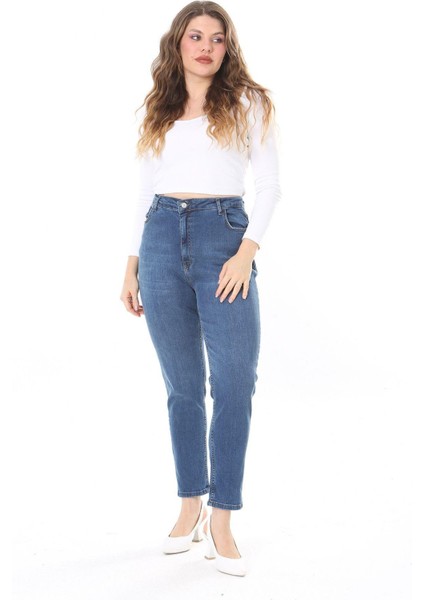 Kadın Büyük Beden Yüksek Bel Dar Paçalı Likralı Kot Pantolon 65N38090 indirimleri