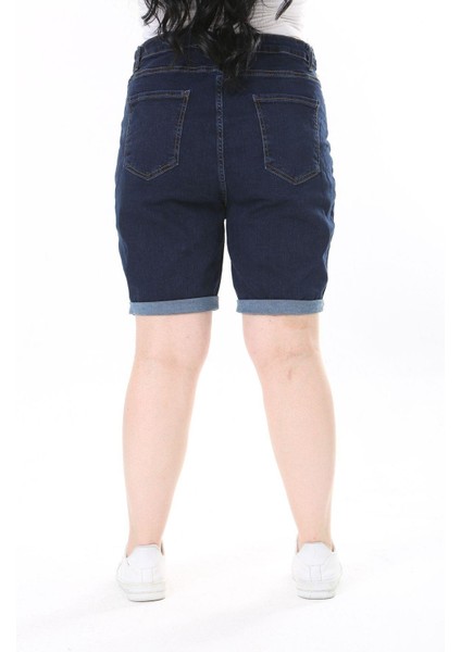 Kadın Büyük Beden Lacivert 5 Cepli Skınny Kot Şort 65N38069 modelleri