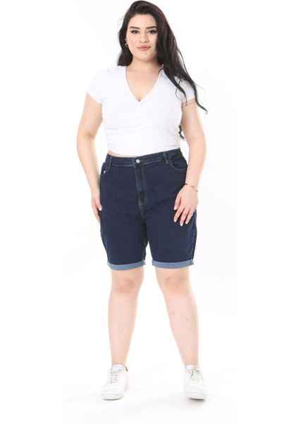 Kadın Büyük Beden Lacivert 5 Cepli Skınny Kot Şort 65N38069 indirimleri