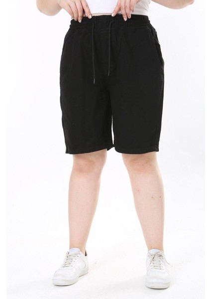 Kadın Büyük Beden Siyah Beli Lastikli 4 Cepli Kot Şort 65N38068 indirimleri