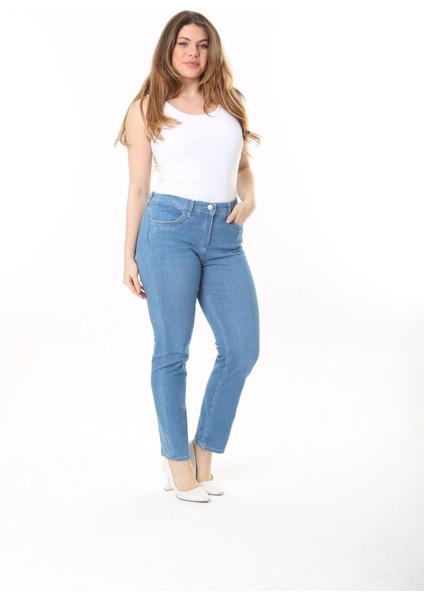 Kadın Büyük Beden Mavi Likralı 5 Cepli Kot Pantolon 65N37482 indirimleri