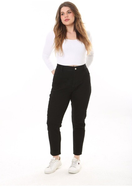 Kadın Büyük Beden Siyah 5 Cepli Likralı Kot Pantolon 65N37646 indirimleri