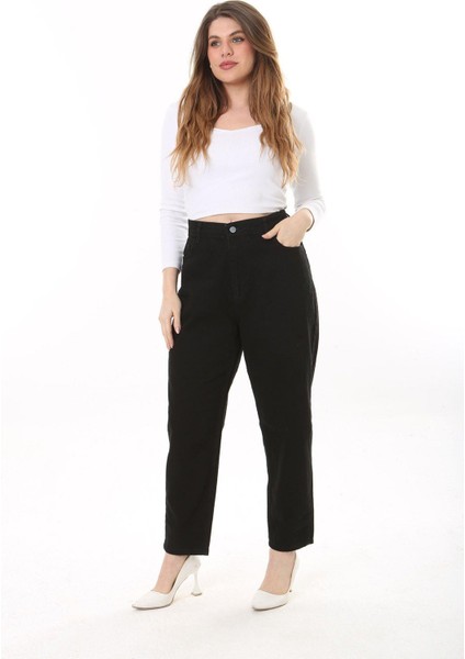 Kadın Büyük Beden Siyah 5 Cepli Likrasız Kot Pantolon 65N37649