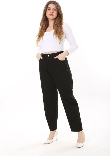 Kadın Büyük Beden Siyah 5 Cepli Likrasız Kot Pantolon 65N37649 modelleri