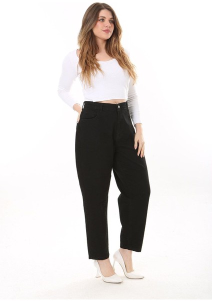 Kadın Büyük Beden Siyah 5 Cepli Likrasız Kot Pantolon 65N37649 fırsatları