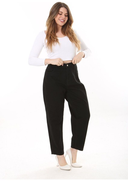 Kadın Büyük Beden Siyah 5 Cepli Likrasız Kot Pantolon 65N37649 indirimleri