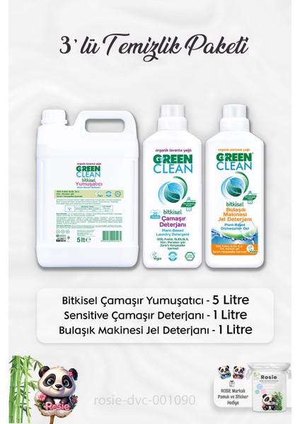 Green Clean Yumuşatıcı 5 Lt, B.makinesi Deterjanı 1 Lt, Çamaşır Deterjanı 1 Lt ve Rosıe