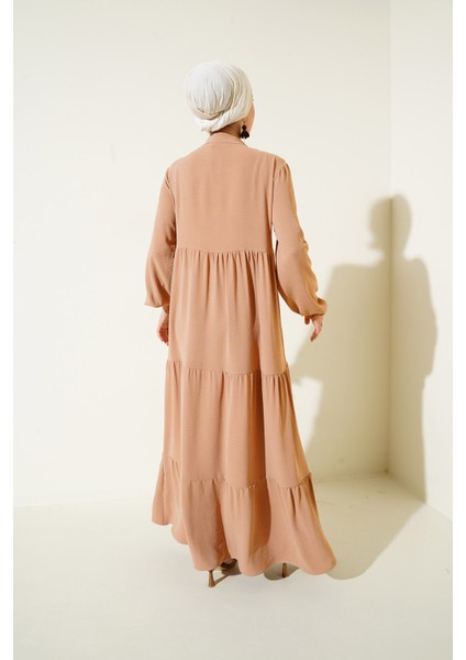 1627 Yaka Bağcıklı Tesettür Elbise - D.vizon fırsatları