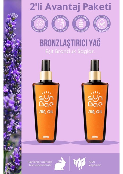 Sunbae Sun Oil Doğal Nemlendiren Havuç Kakao Argan Avokado Hindistan Cevizi Bronzlaştırıcı Yağ 150 ml x 2