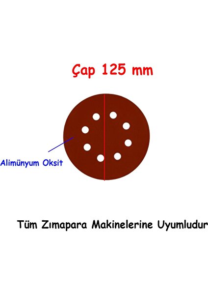 Delikli 125 mm Cırt Zımpara 120 Kum Kaporta Duvar Metal Mobilya Cila Parlatma Zımparalama 5 Adet