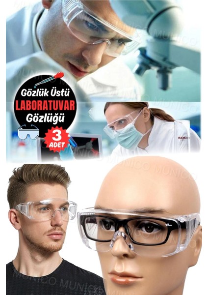 Tekno Trust Koruyucu Gözlük 3 Adet Konforlu Güvenlik Gözlüğü Sıçrama Önleme Toz Geçirmez Çalışma Laboratuvar Gö