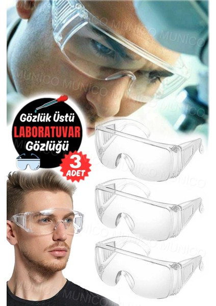 Tekno Trust Koruyucu Gözlük 3 Adet Konforlu Güvenlik Gözlüğü Sıçrama Önleme Toz Geçirmez Çalışma Laboratuvar Gö
