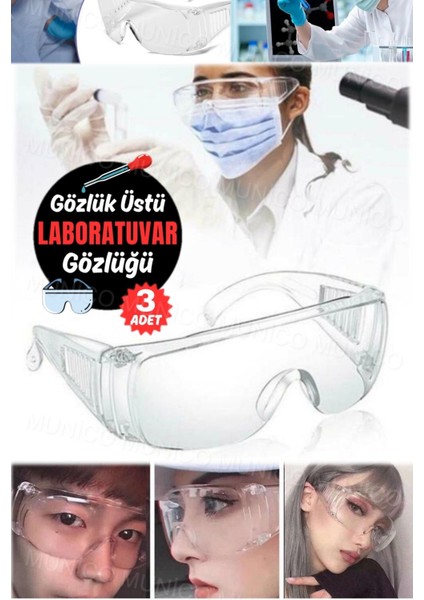 Tekno Trust Koruyucu Gözlük 3 Adet Konforlu Güvenlik Gözlüğü Sıçrama Önleme Toz Geçirmez Çalışma Laboratuvar Gö