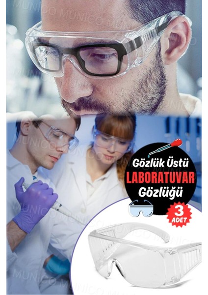 Tekno Trust Koruyucu Gözlük 3 Adet Konforlu Güvenlik Gözlüğü Sıçrama Önleme Toz Geçirmez Çalışma Laboratuvar Gö
