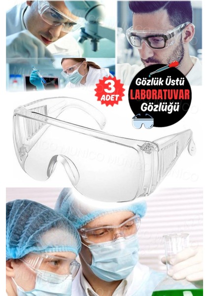 Tekno Trust Koruyucu Gözlük 3 Adet Konforlu Güvenlik Gözlüğü Sıçrama Önleme Toz Geçirmez Çalışma Laboratuvar Gö
