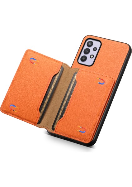 Samsung Galaxy A32 5g Kılıf 5 Kart Yuvası Kickstand Darbeye Dayanıklı Telefon Kapağı-Turuncu (Yurt Dışından)