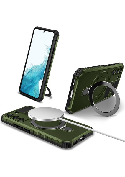 Samsung Galaxy S22 5g Için Magsafe Pc + Tpu Telefon Kılıfı ile Uyumlu Manyetik Parmak Kavrama Kickstand Kapak-Yeşil (Yurt Dışından)