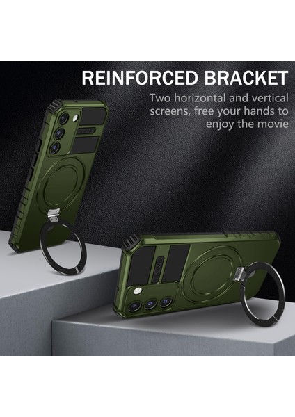 Samsung Galaxy S22 5g Için Magsafe Pc + Tpu Telefon Kılıfı ile Uyumlu Manyetik Parmak Kavrama Kickstand Kapak-Yeşil (Yurt Dışından) modelleri