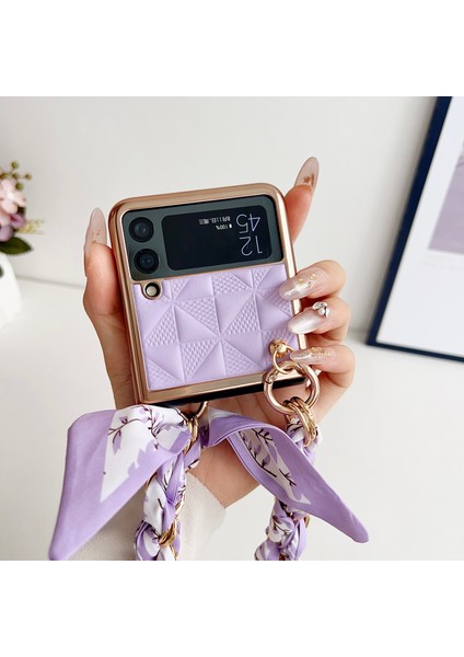 Samsung Galaxy Z Flip3 5g Kılıf Galvanik Pu+Pc Telefon Kılıfı, Kayış-Safir (Yurt Dışından)