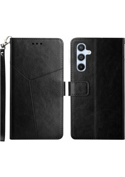 HT01 Samsung Galaxy M55 5g Telefon Kapak Standı Cüzdan Deri Telefon Standı Kılıf Baskılı Tasarım Kabuk-Siyah (Yurt Dışından)