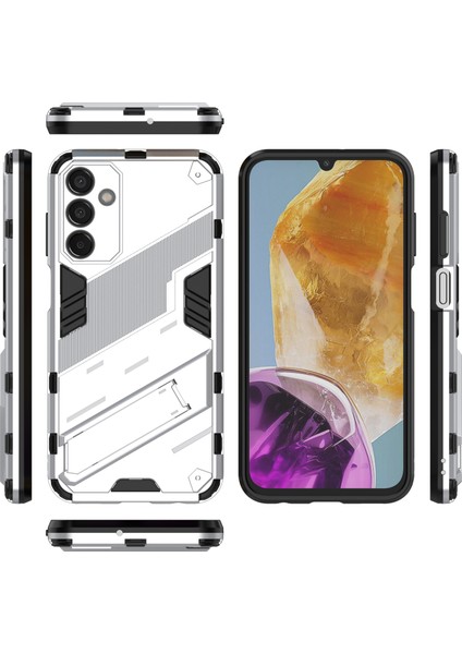 Samsung Galaxy M15 5g Kılıf Kickstand Çizilmez Pc+Tpu Zırh Telefon Kapağı-Beyaz (Yurt Dışından)