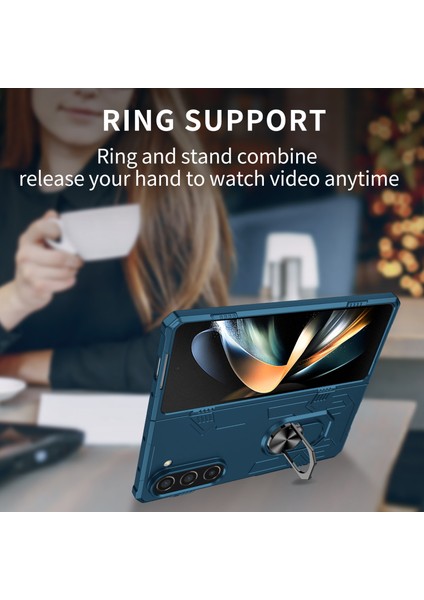 Samsung Galaxy Z Fold5 5g Kılıf Metal Kickstand Sert Pc Telefon Kapağı-Safir (Yurt Dışından)