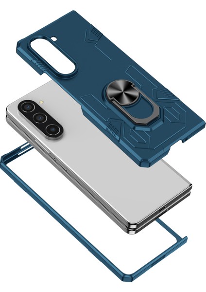 Samsung Galaxy Z Fold5 5g Kılıf Metal Kickstand Sert Pc Telefon Kapağı-Safir (Yurt Dışından)