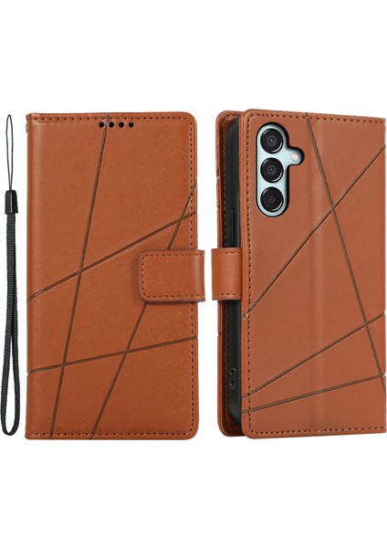 Samsung Galaxy M15 5g Kılıf Hattı Baskılı Deri Kapak Çevirin Mobil Aksesuarları -Kahverengi (Yurt Dışından)