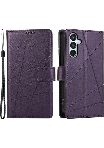 Samsung Galaxy M15 5g Kılıf Hattı Baskılı Deri Kapak Çevirin Mobil Aksesuarları -Mor (Yurt Dışından)