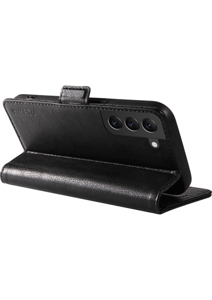 Samsung Galaxy S22+5G Kılıf Litchi Texture Folio Standlı Telefon Kapağı-Siyah (Yurt Dışından)